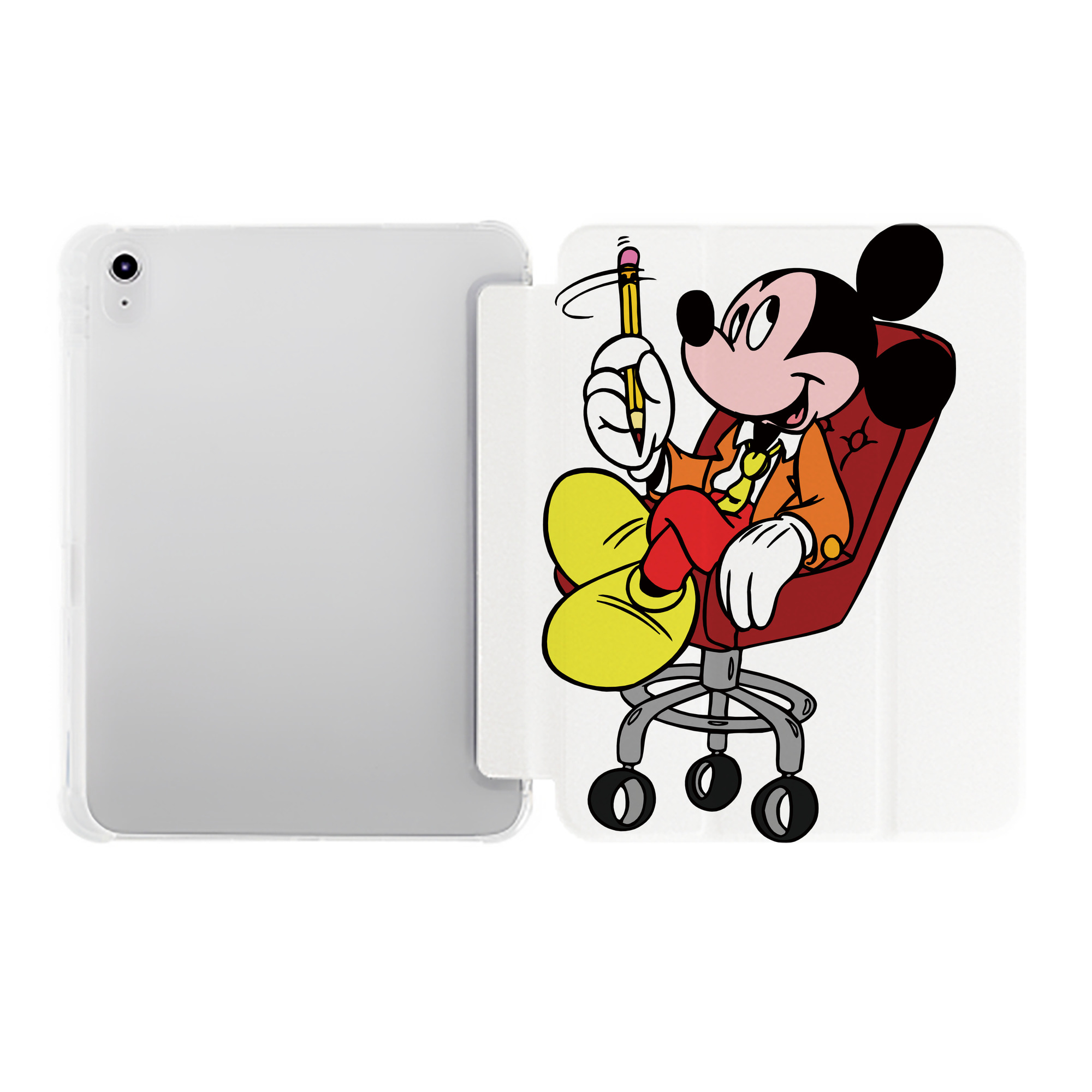 （画像用） ミッキーマウス Mickey Mouse IPad ケース ペン収納付き 三つ折りスタンド PUレザー×シリコン 対応機種9.5/10.5/10.9インチ